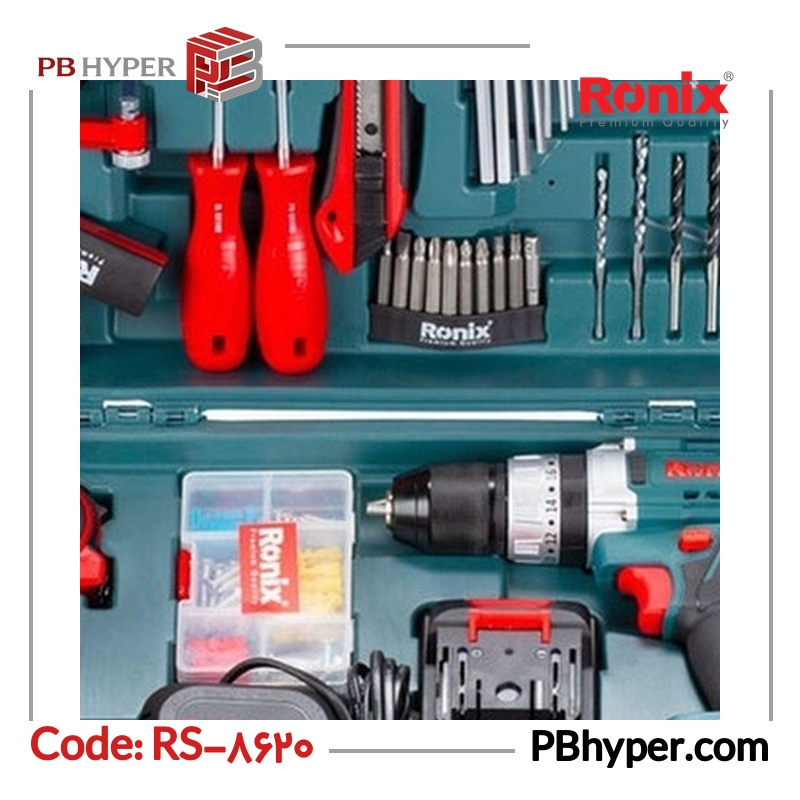 مجموعه 53 عددی دریل پیچ‌گوشتی شارژی چکشی رونیکس مدل  RS-8620